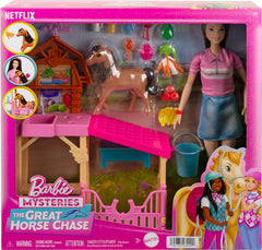 Barbie Toy Stable Playset with Fashion Doll, Small Pony & 10+ Accessories, Inspired Mysteries: The Great Horse Chase